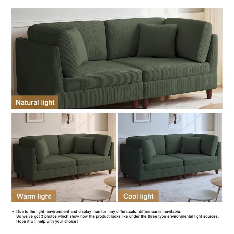 Ensemble de canapé d'angle modulaire en velours côtelé avec coussins – 2 ou 3 pièces