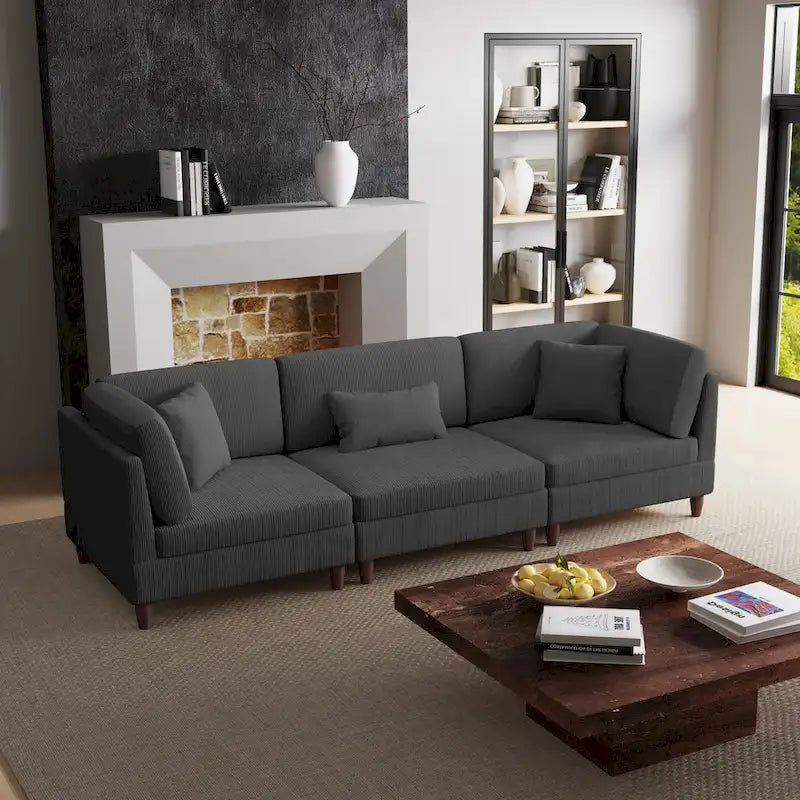 Ensemble de canapé d'angle modulaire en velours côtelé avec coussins – 2 ou 3 pièces