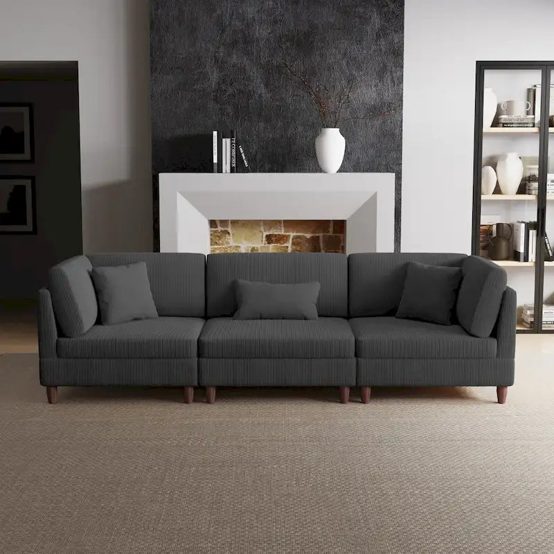 Ensemble de canapé d'angle modulaire en velours côtelé avec coussins – 2 ou 3 pièces