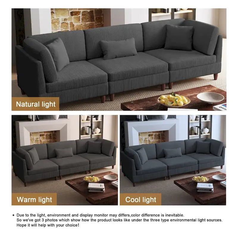 Ensemble de canapé d'angle modulaire en velours côtelé avec coussins – 2 ou 3 pièces