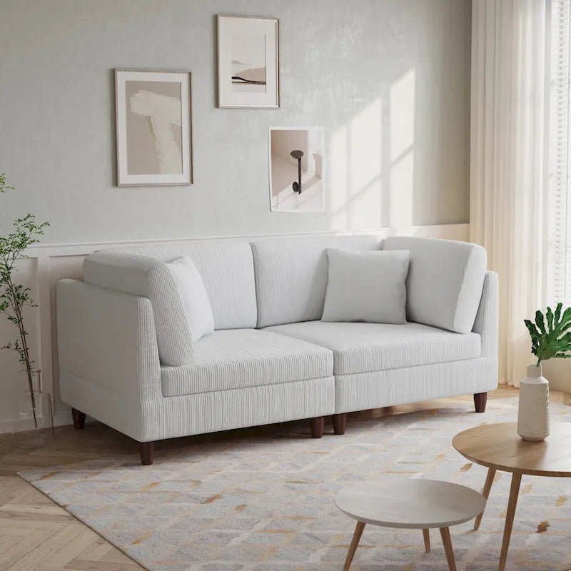 Ensemble de canapé d'angle modulaire en velours côtelé avec coussins – 2 ou 3 pièces