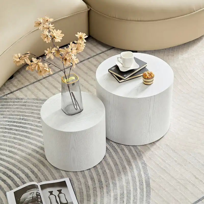 Chêne / Noir mat / Noyer / Blanc / Bleu / Blanc cassé – Lot de 2 tables d'appoint gigognes