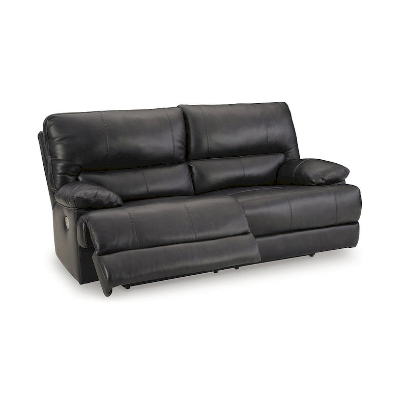 Canapé inclinable électrique en cuir noir avec appui-tête réglable, 3 places
