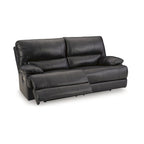 Canapé inclinable électrique en cuir noir avec appui-tête réglable, 3 places