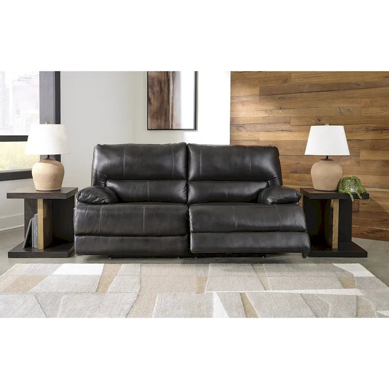 Canapé inclinable électrique en cuir noir avec appui-tête réglable, 3 places