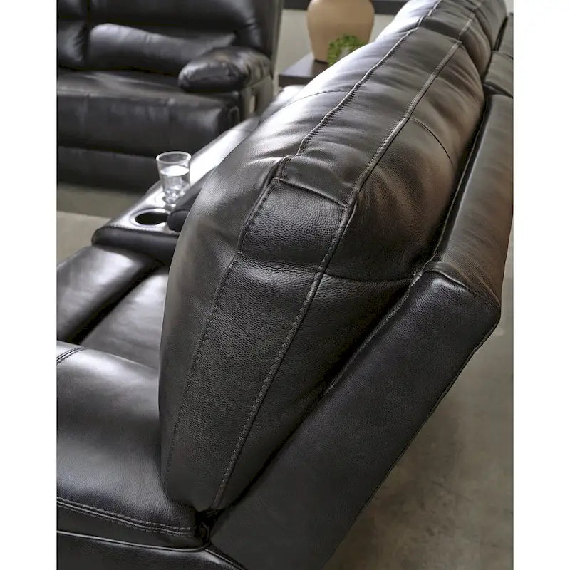 Canapé inclinable électrique en cuir noir avec appui-tête réglable, 3 places