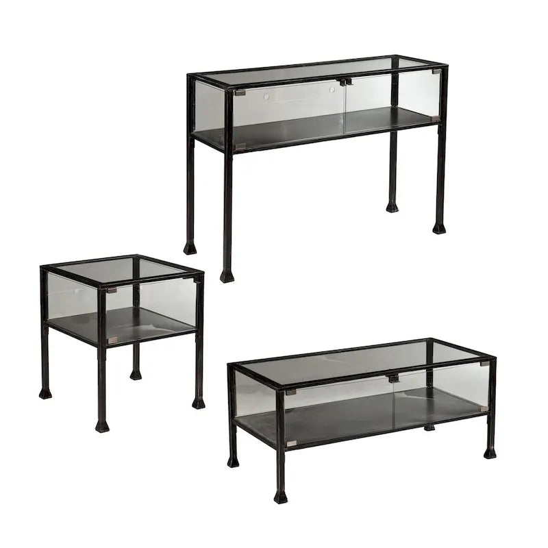 Table basse rectangulaire en métal et verre noir, 1 personne