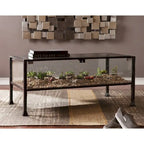 Table basse rectangulaire en métal et verre noir, 1 personne