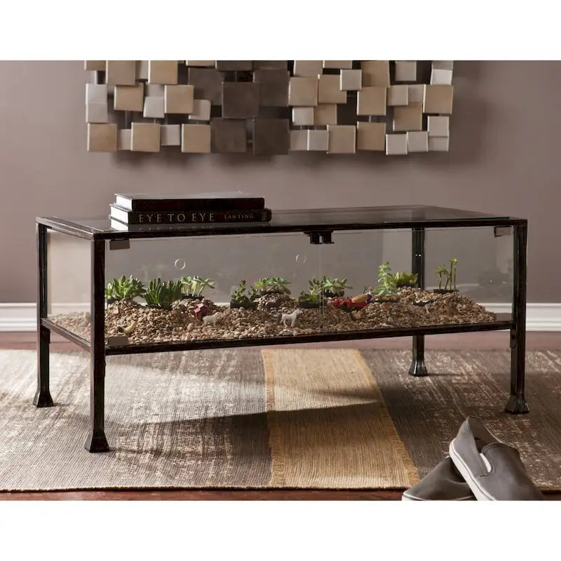 Table basse rectangulaire en métal et verre noir, 1 personne