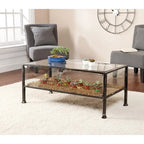 Table basse rectangulaire en métal et verre noir, 1 personne