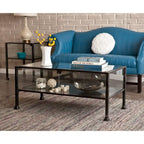 Table basse rectangulaire en métal et verre noir, 1 personne