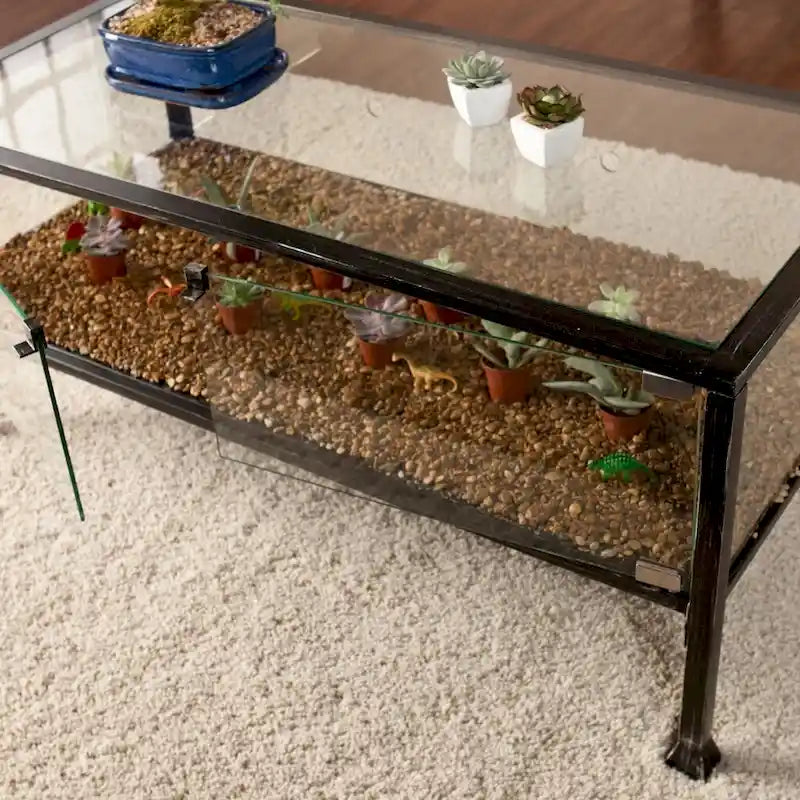 Table basse rectangulaire en métal et verre noir, 1 personne