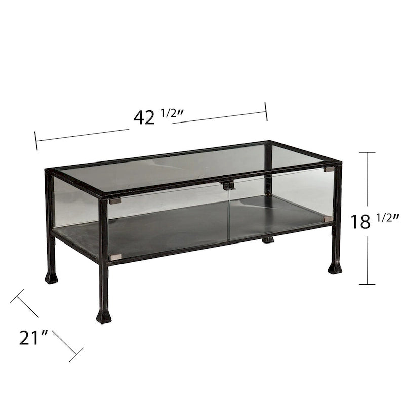 Table basse rectangulaire en métal et verre noir, 1 personne