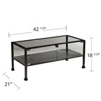Table basse rectangulaire en métal et verre noir, 1 personne