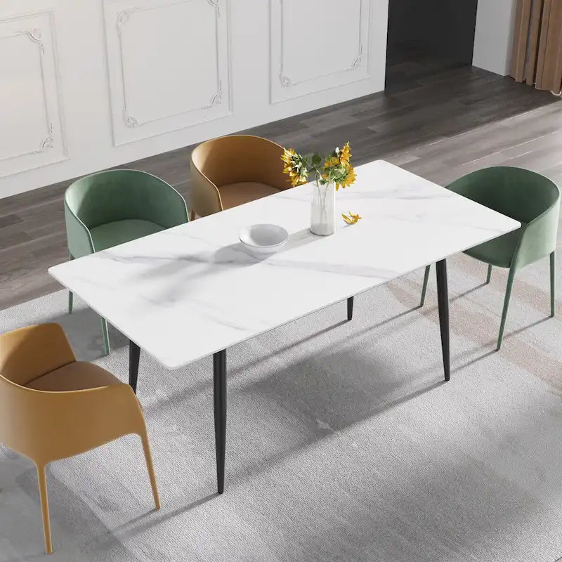 Table à manger rectangulaire en pierre frittée noire/blanche pour 6 personnes