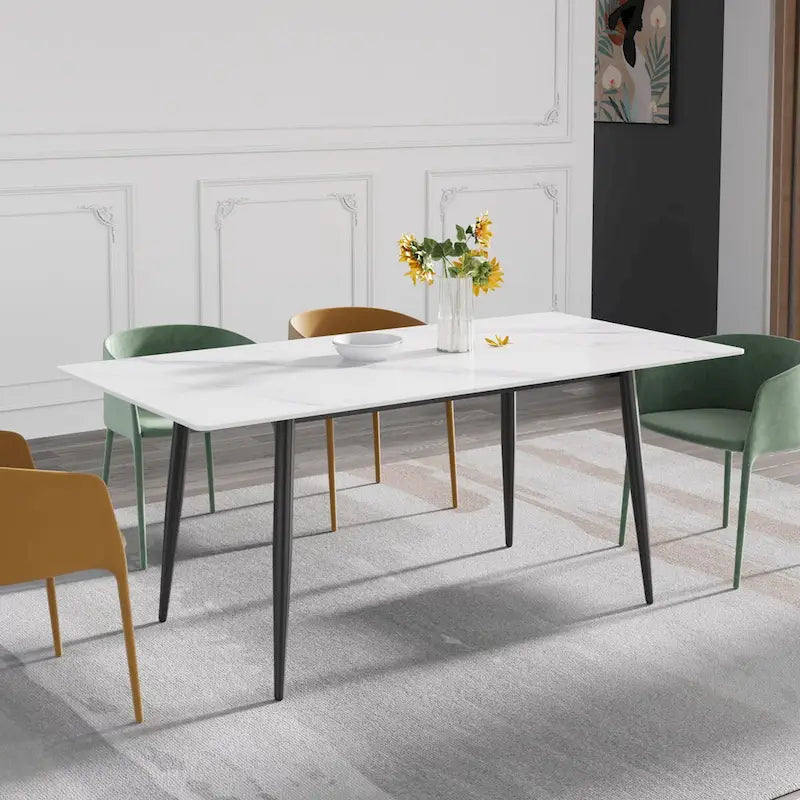 Table à manger rectangulaire en pierre frittée noire/blanche pour 6 personnes