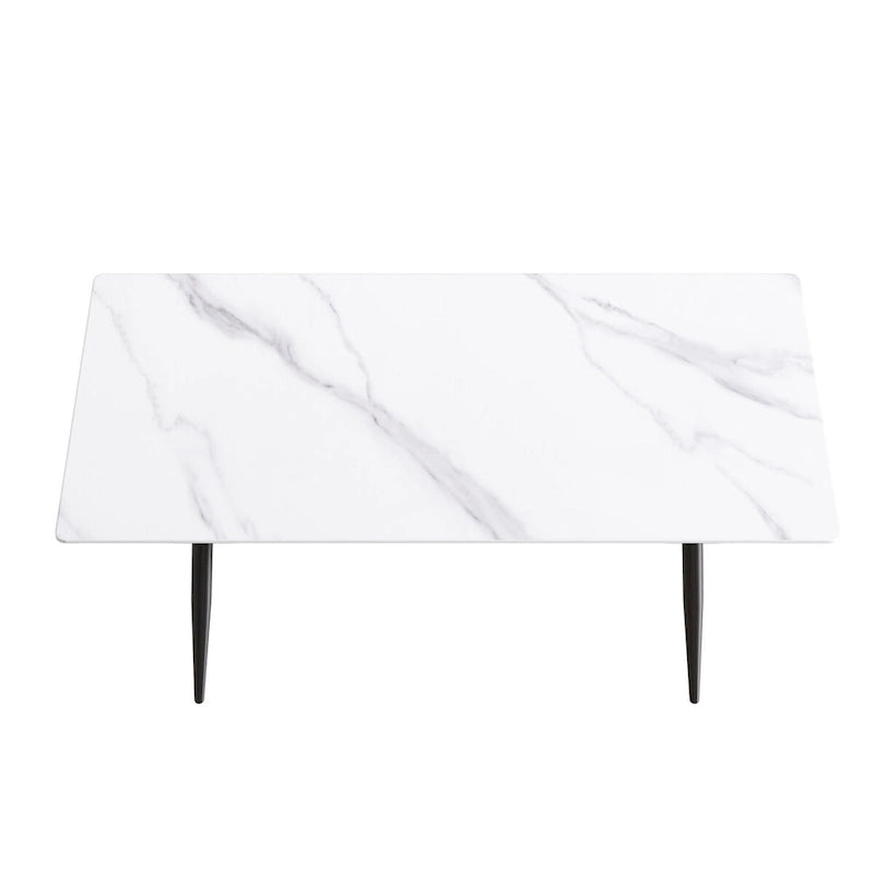 Table à manger rectangulaire en pierre frittée noire/blanche pour 6 personnes