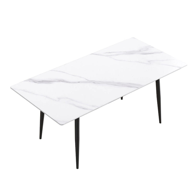 Table à manger rectangulaire en pierre frittée noire/blanche pour 6 personnes