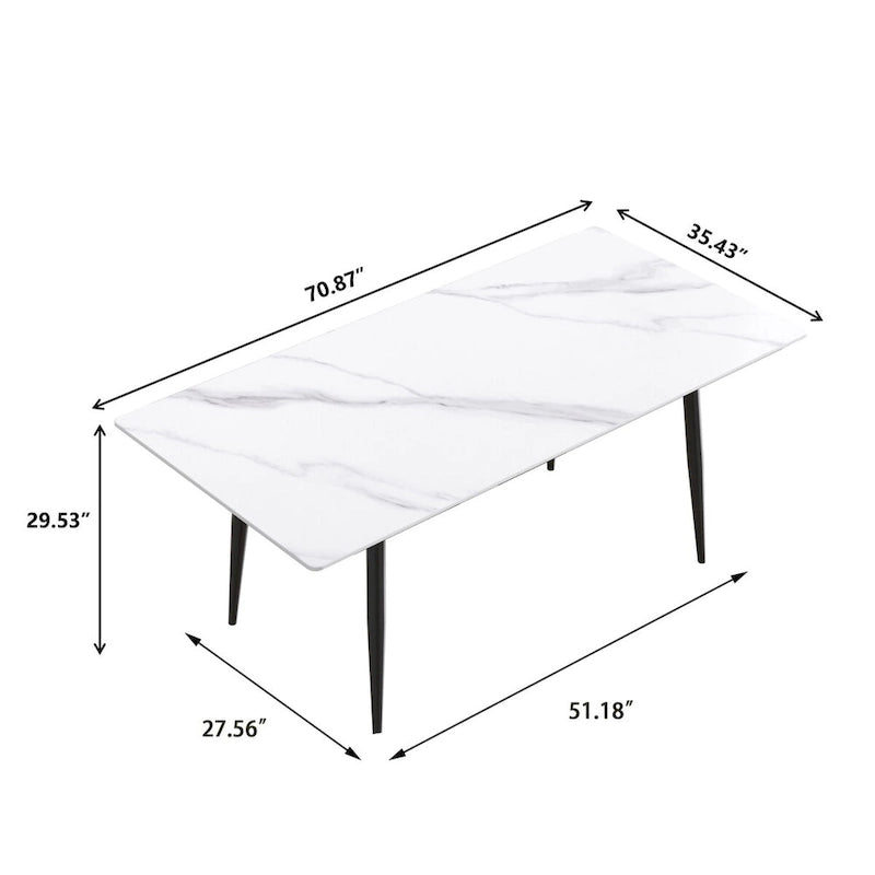 Table à manger rectangulaire en pierre frittée noire/blanche pour 6 personnes