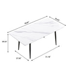 Table à manger rectangulaire en pierre frittée noire/blanche pour 6 personnes