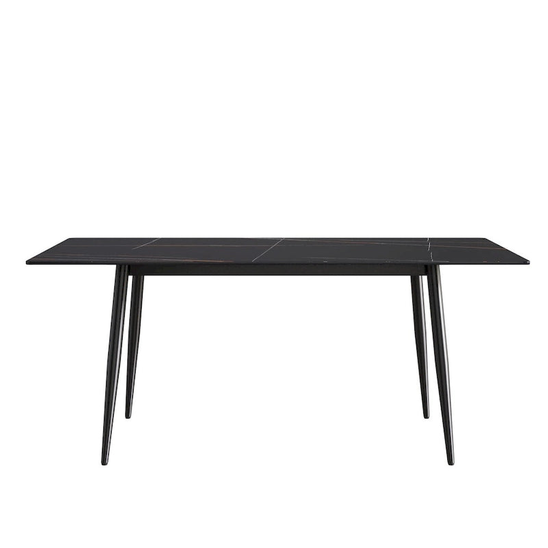 Table à manger rectangulaire en pierre frittée noire/blanche pour 6 personnes