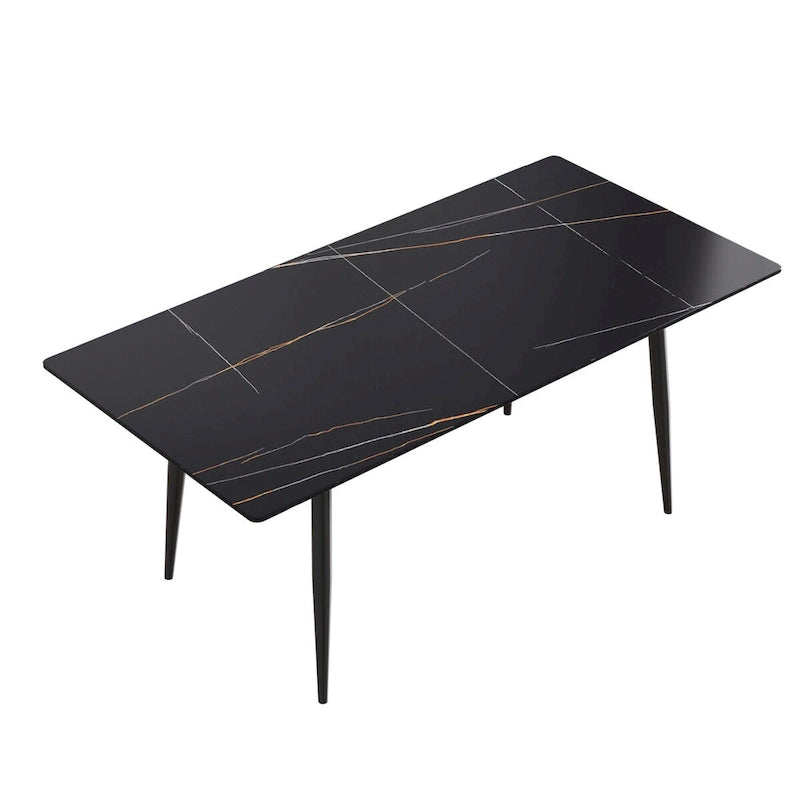 Table à manger rectangulaire en pierre frittée noire/blanche pour 6 personnes