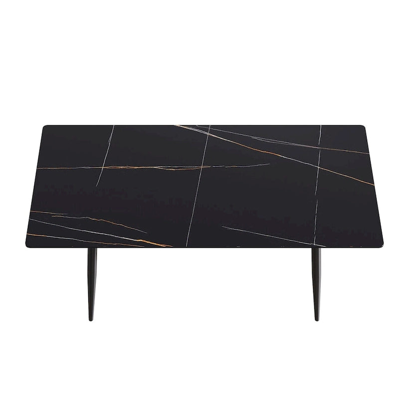Table à manger rectangulaire en pierre frittée noire/blanche pour 6 personnes