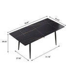 Table à manger rectangulaire en pierre frittée noire/blanche pour 6 personnes