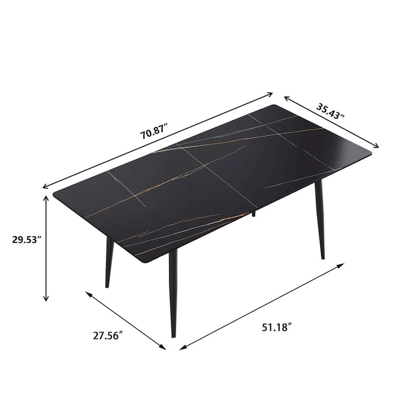 Table à manger rectangulaire en pierre frittée noire/blanche pour 6 personnes
