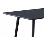 Table à manger en pierre frittée noire, pieds en métal coniques, 6 places