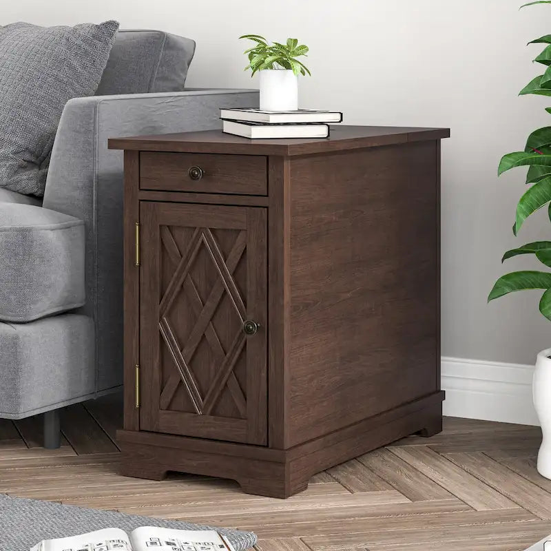 Table d'appoint marron en MDF avec port USB et rangement – 1 personne, 58,4 cm H