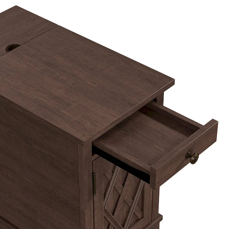 Table d'appoint marron en MDF avec port USB et rangement – 1 personne, 58,4 cm H