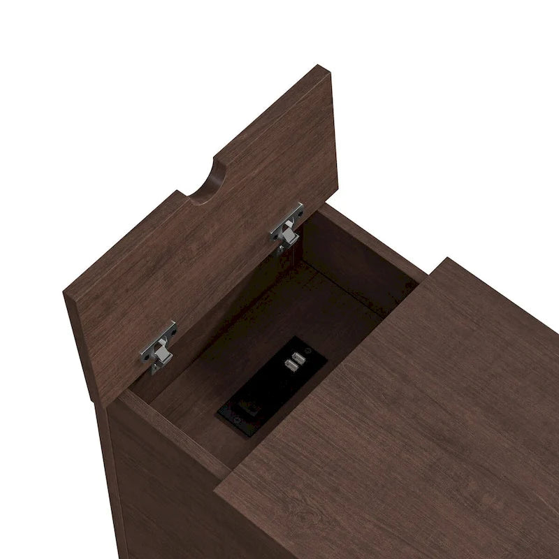 Table d'appoint marron en MDF avec port USB et rangement – 1 personne, 58,4 cm H