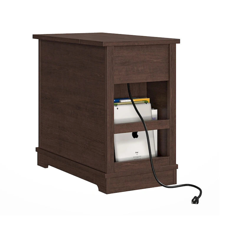 Table d'appoint marron en MDF avec port USB et rangement – 1 personne, 58,4 cm H