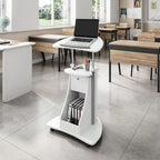 Chariot blanc pour ordinateur portable avec rangement, réglable en hauteur, 1 personne