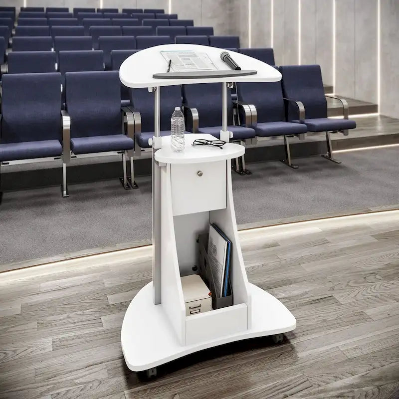 Chariot blanc pour ordinateur portable avec rangement, réglable en hauteur, 1 personne