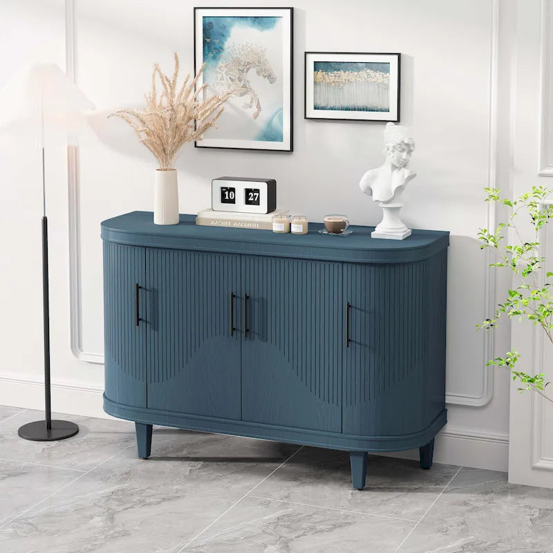 Meuble de rangement champagne/bleu de 120 cm avec étagères réglables, montage par 1 personne