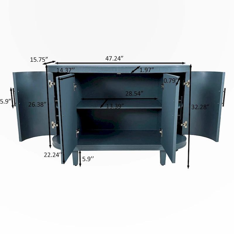 Meuble de rangement champagne/bleu de 120 cm avec étagères réglables, montage par 1 personne