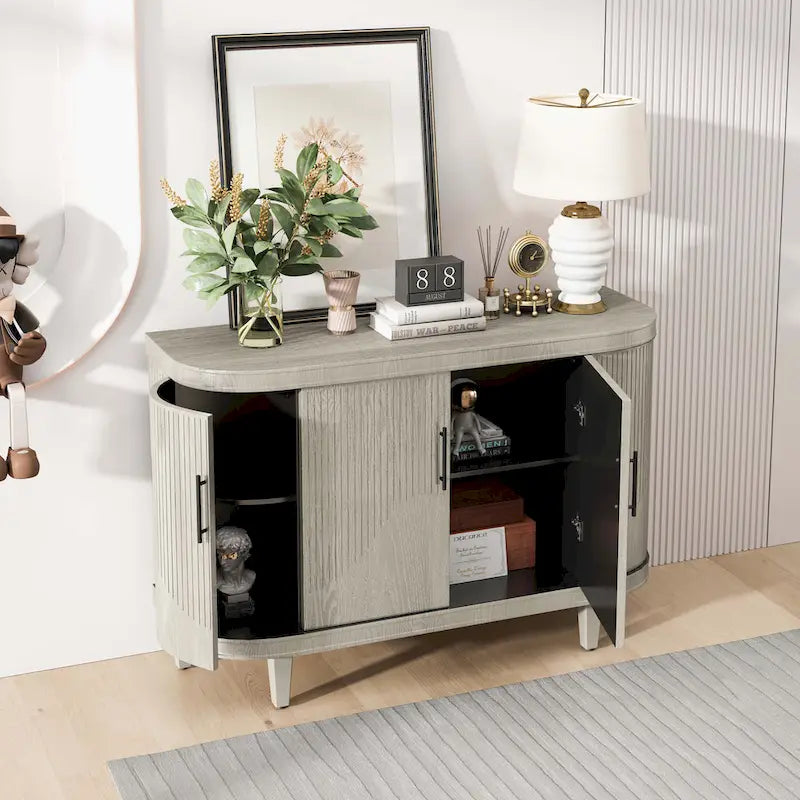 Meuble de rangement champagne/bleu de 120 cm avec étagères réglables, montage par 1 personne