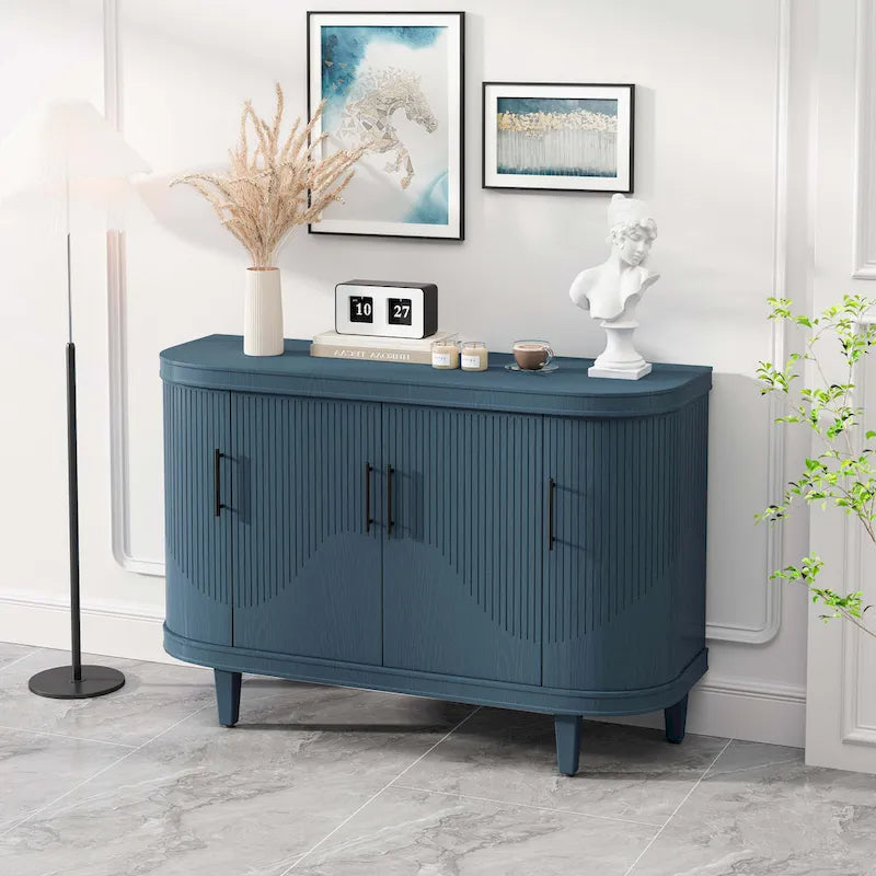 Meuble de rangement champagne/bleu de 120 cm avec étagères réglables, montage par 1 personne