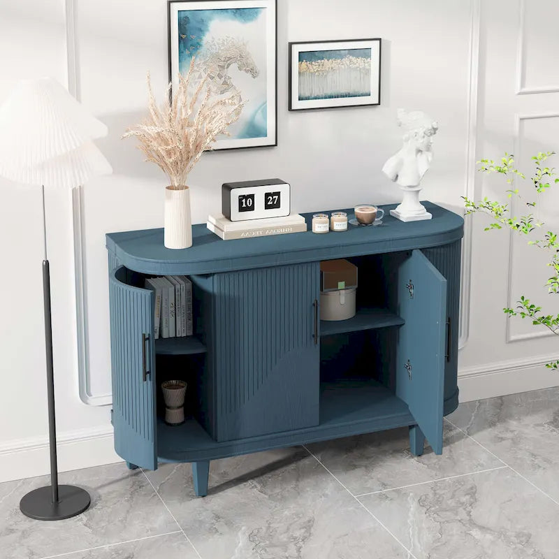 Meuble de rangement champagne/bleu de 120 cm avec étagères réglables, montage par 1 personne