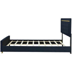 Lit plateforme Queen en velours, tête de lit capitonnée, beige/noir/gris, 2 personnes