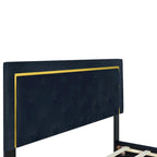 Lit plateforme Queen en velours, tête de lit capitonnée, beige/noir/gris, 2 personnes