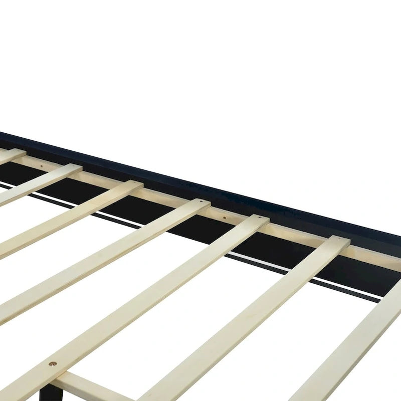 Lit plateforme Queen en velours, tête de lit capitonnée, beige/noir/gris, 2 personnes