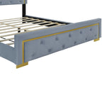 Lit plateforme Queen en velours, tête de lit capitonnée, beige/noir/gris, 2 personnes