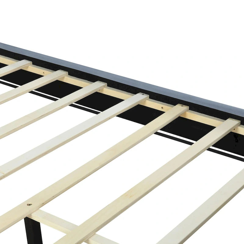 Lit plateforme Queen en velours, tête de lit capitonnée, beige/noir/gris, 2 personnes