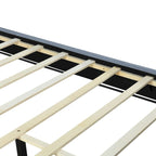 Lit plateforme Queen en velours, tête de lit capitonnée, beige/noir/gris, 2 personnes