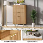 Commode 5 tiroirs blanc / marbre et bois – Panneau cannelé, pour usage individuel