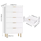 Commode 5 tiroirs blanc / marbre et bois – Panneau cannelé, pour usage individuel